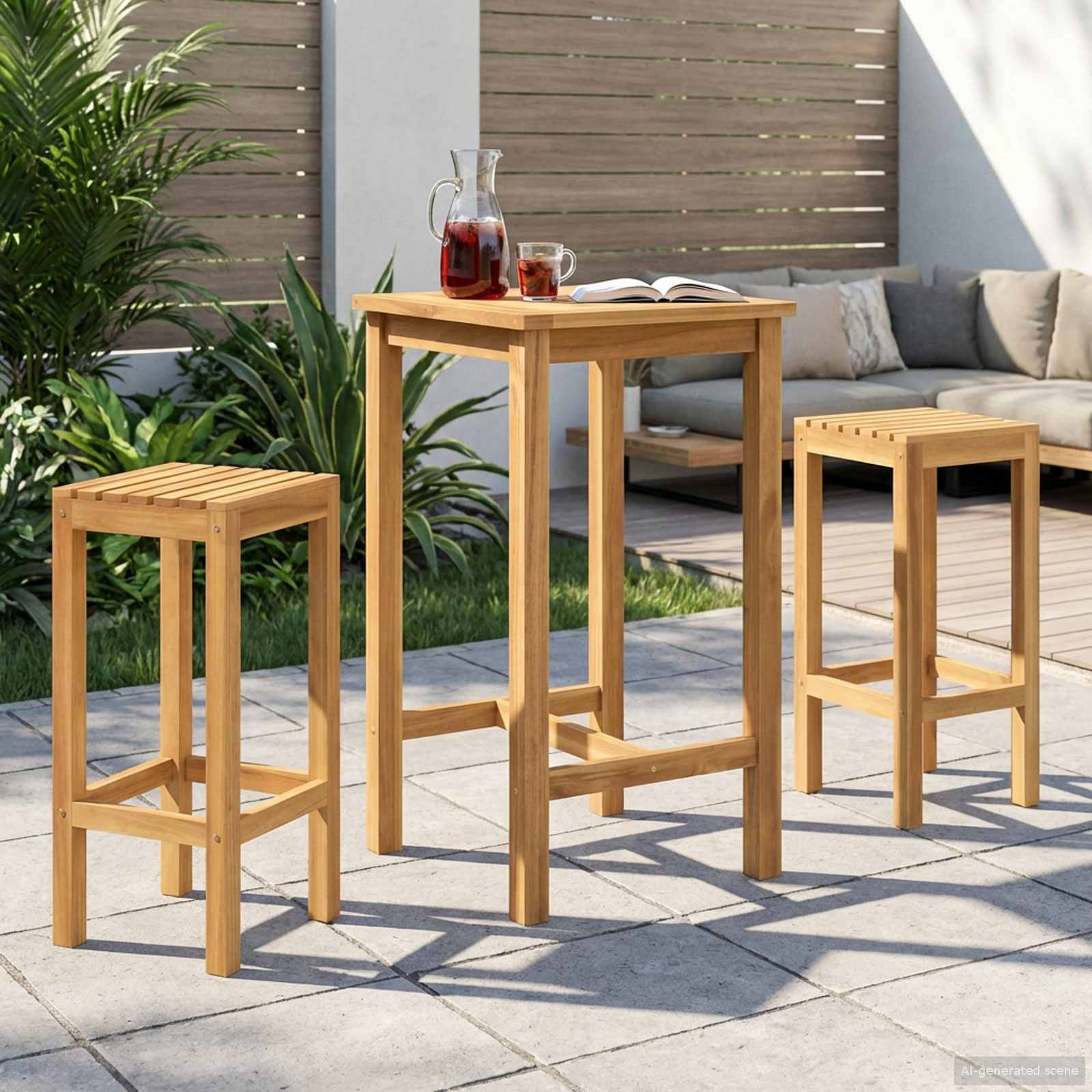 Outdoor Bar Set 3 stk. Unbehandelt Massivholz Teak