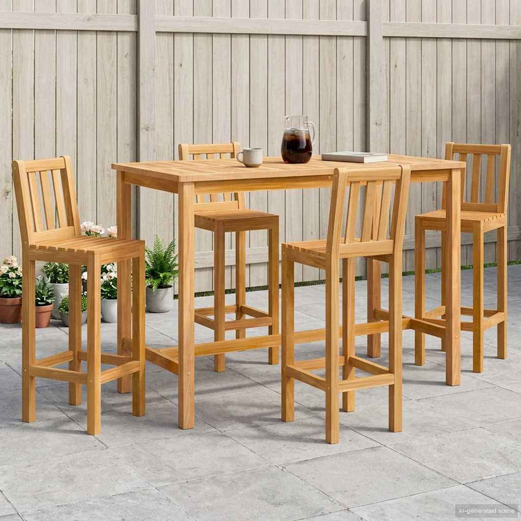 Outdoor Bar Set 5 stk. Natur Massivholz Teak