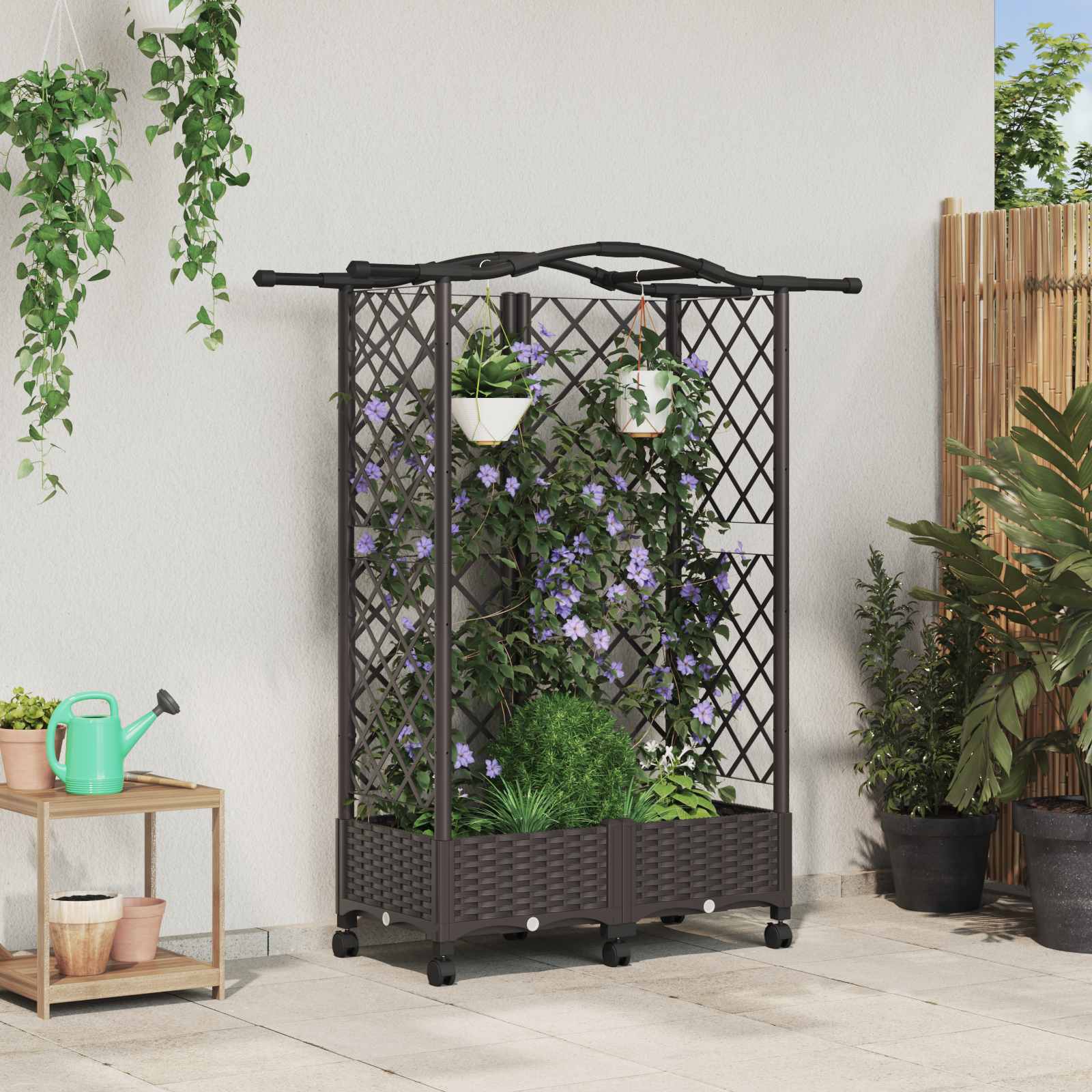 Hochbeet mit Rankgitter und Dach Braun 124 x 40 x 129 cm PP