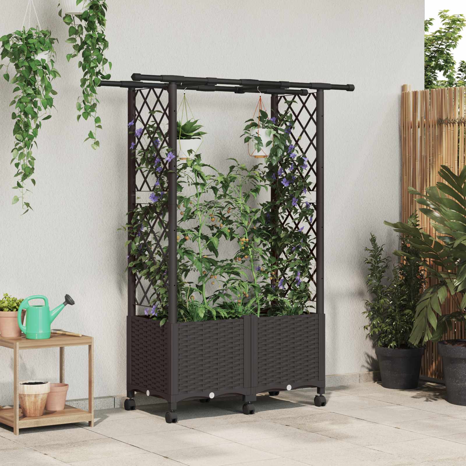 Hochbeet mit Rankgitter und Dach Braun 124,5 x 40 x 142 cm PP