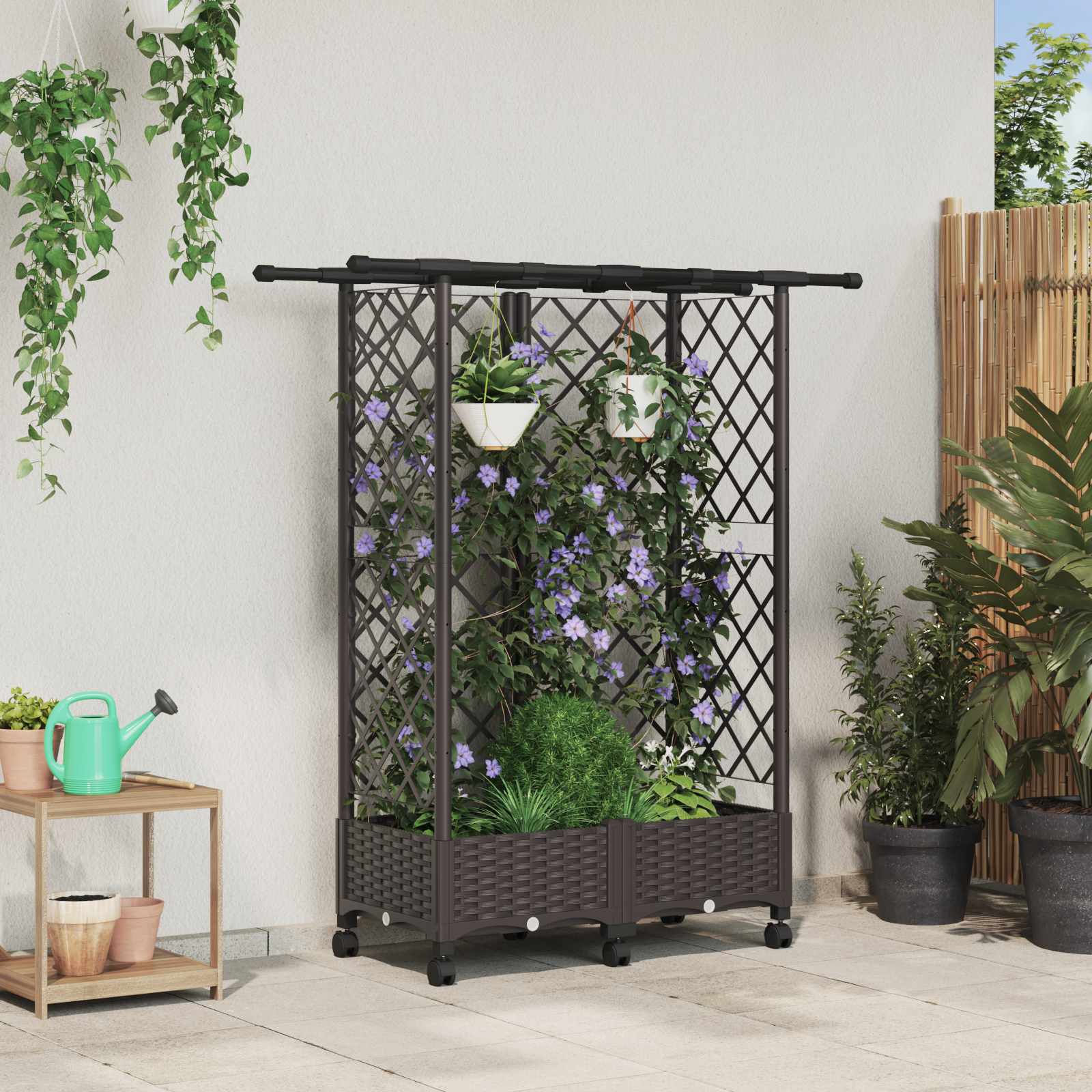 Hochbeet mit Rankgitter und Dach Braun 124 x 40 x 127 cm PP