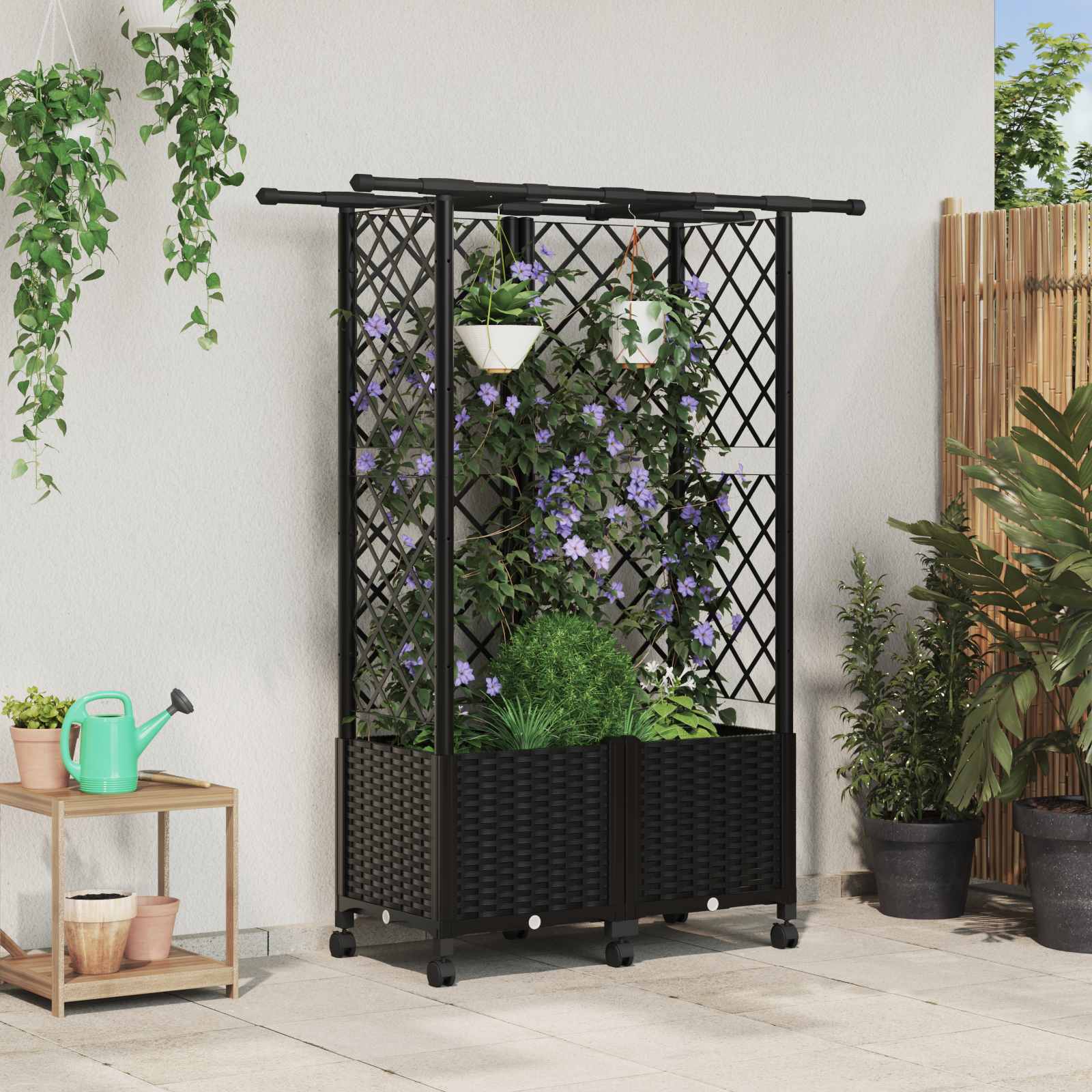 Hochbeet mit Rankgitter und Dach Schwarz 124 x 40 x 142 cm PP