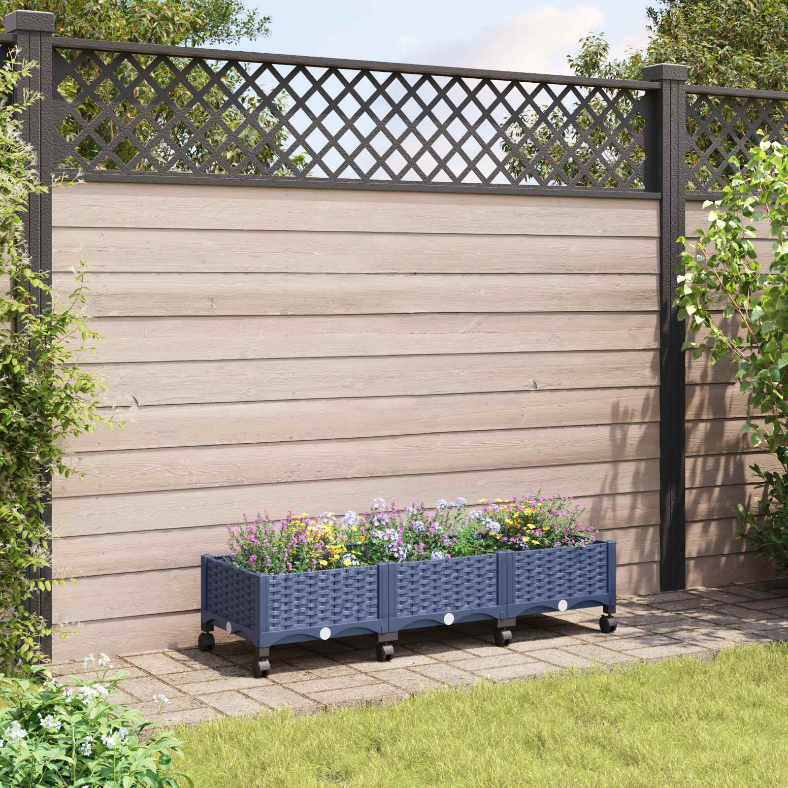 Gartenpflanzer mit Rädern Blaugrau 120 x 40 x 33 cm PP
