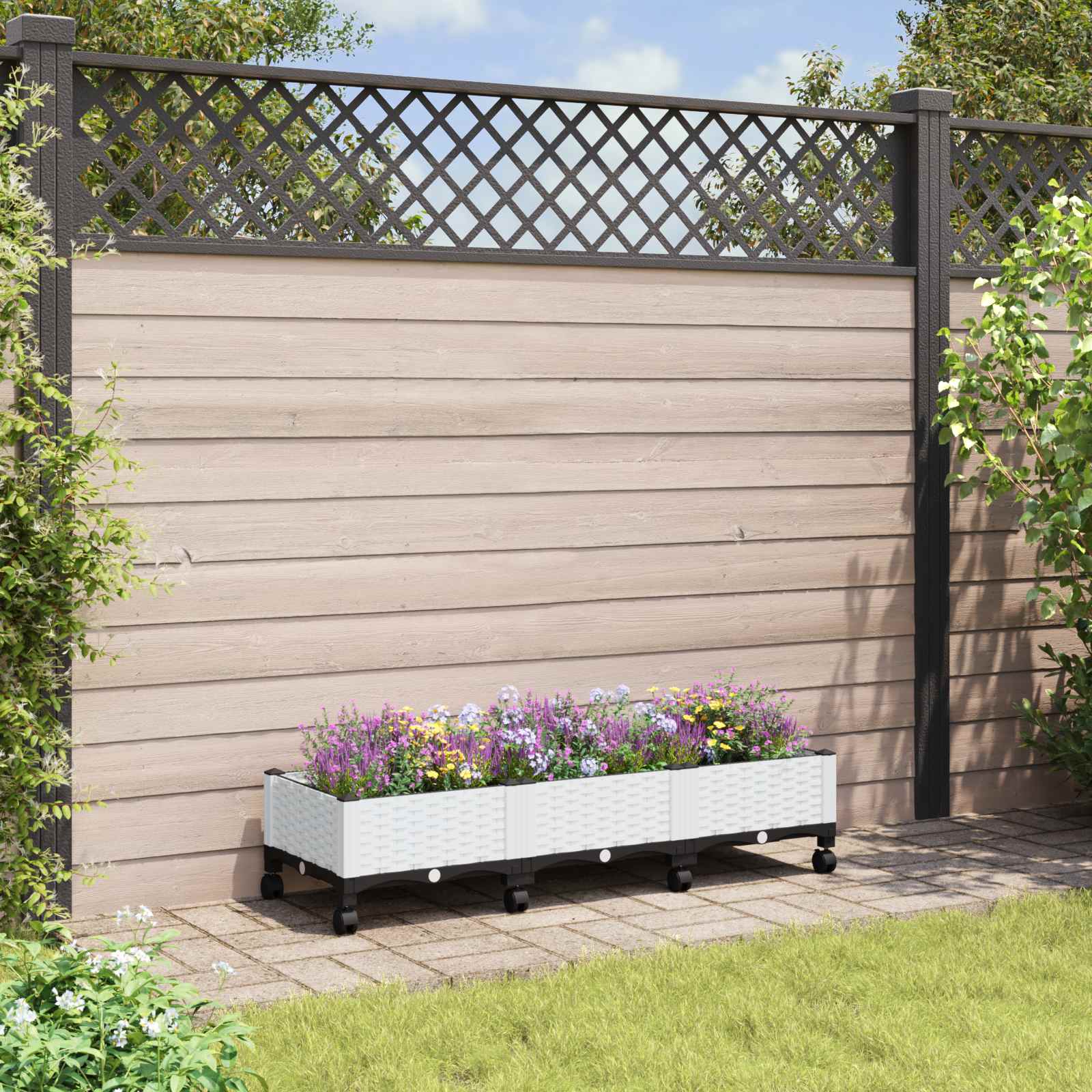 Gartenpflanzer mit Rädern Weiß 120 x 40 x 33 cm PP