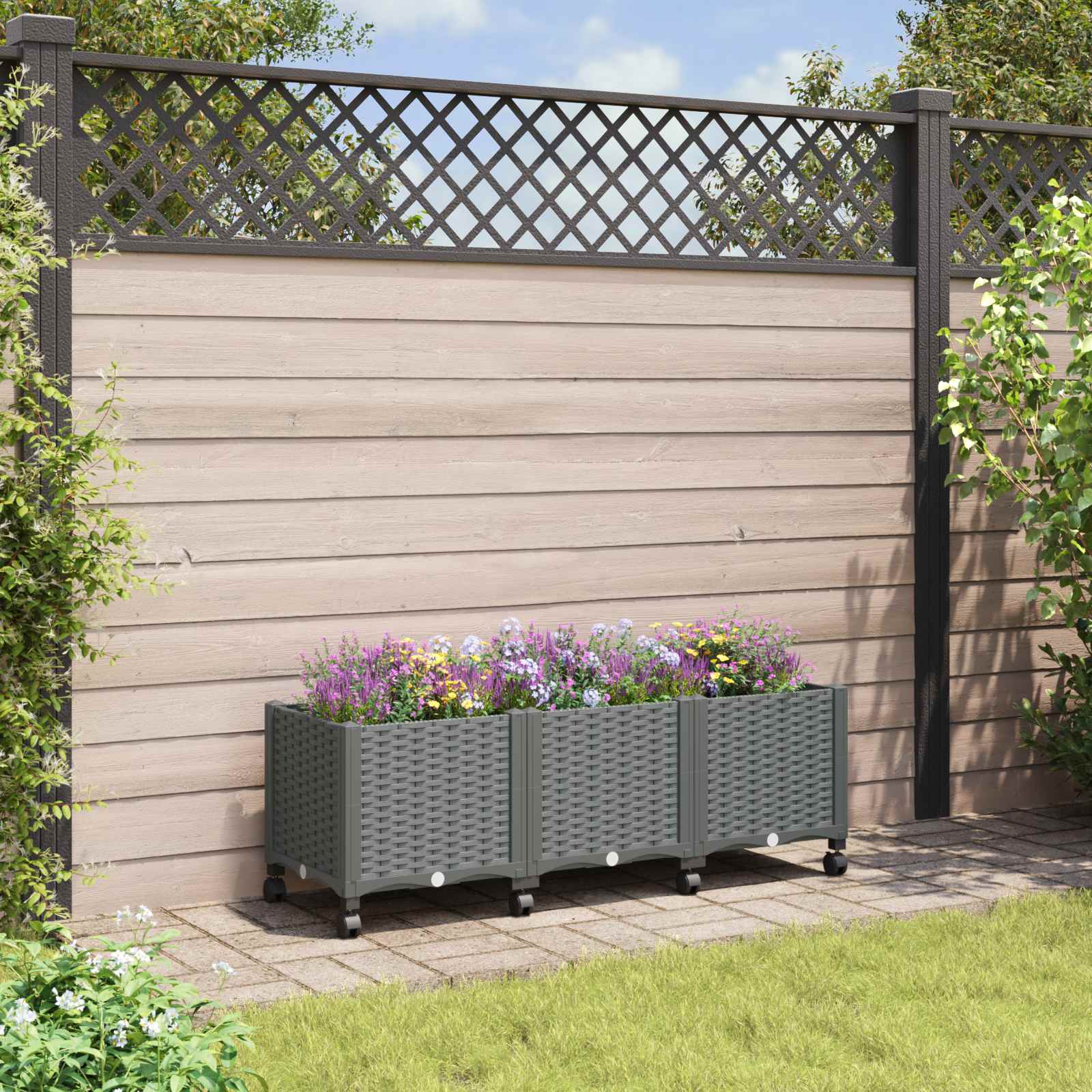 Gartenpflanzer mit Rädern Hellgrau 120 x 40 x 48 cm PP