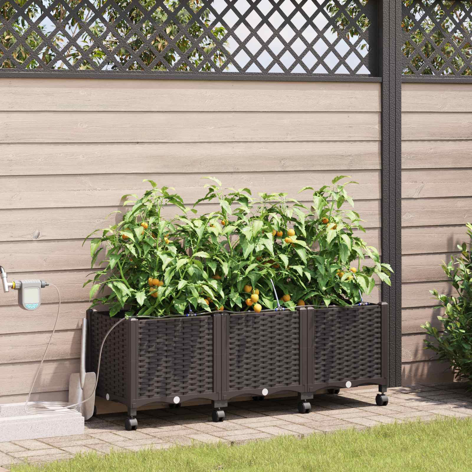Garten Blumenkübel mit Bewässerung und Rädern 3 stk. Braun PP