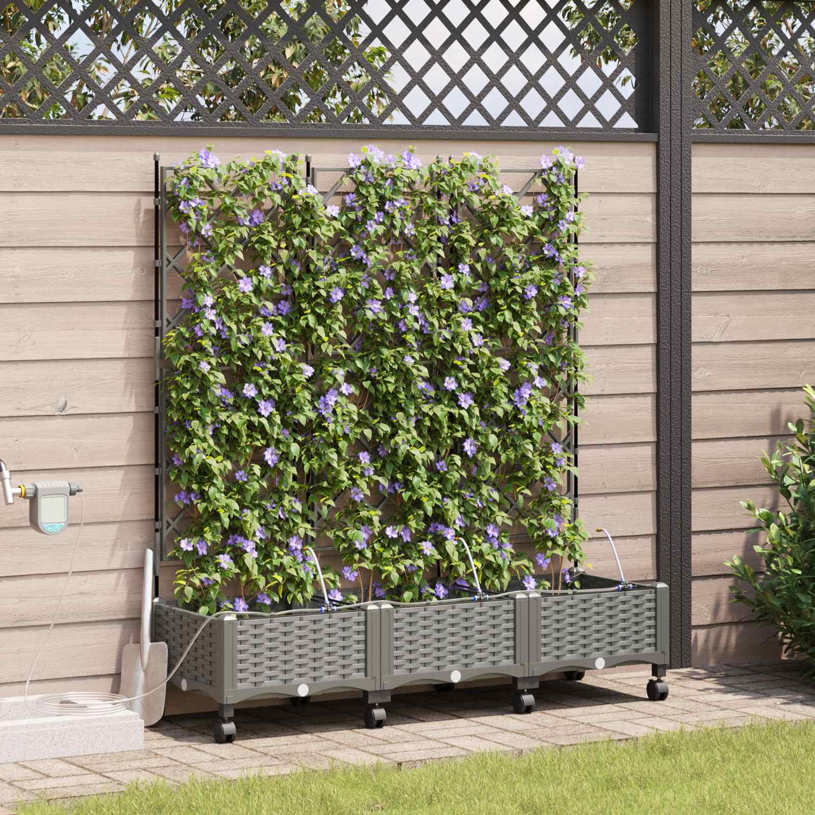 Garten Blumenkübel mit Bewässerung und Rädern 3 Stk. Hellgrau