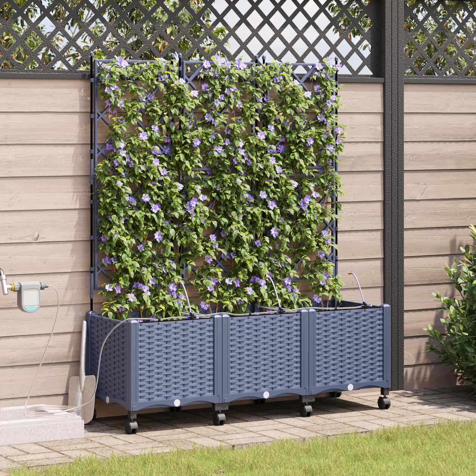 Garten Blumenkübel mit Bewässerung und Rädern 3 Stk. Grau PP