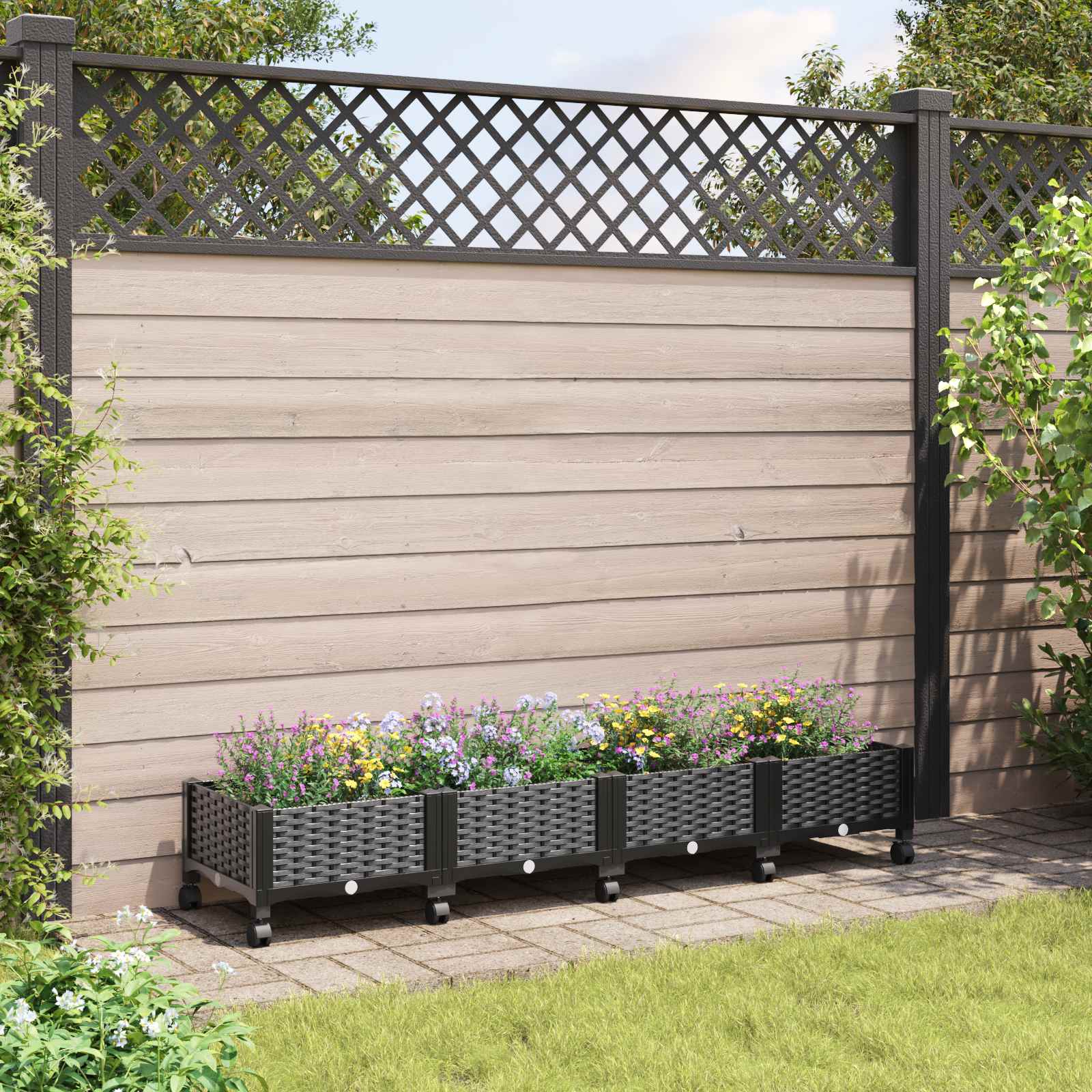 Gartenpflanzer mit Rädern Schwarz 160 x 40 x 29 cm PP