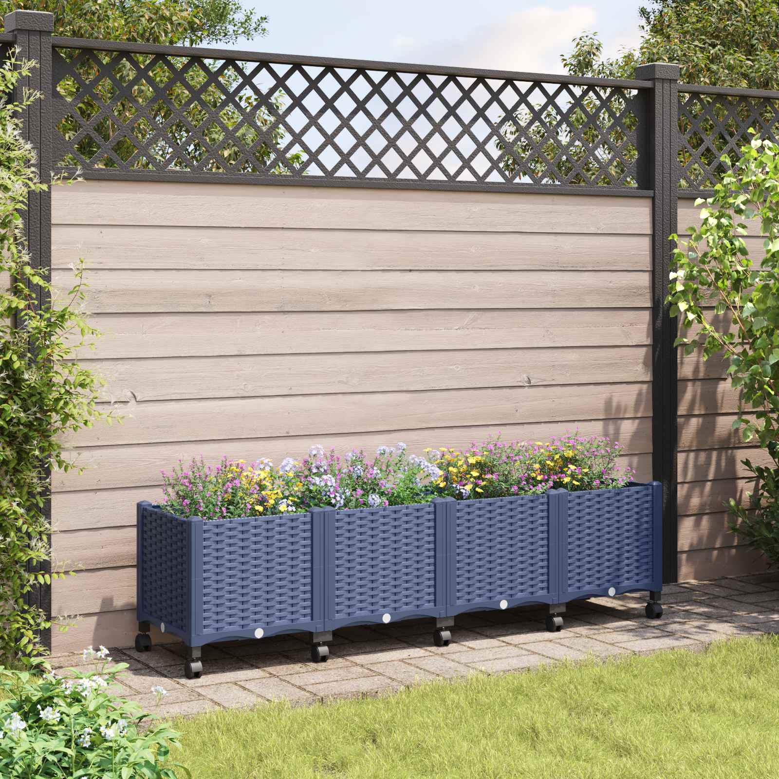 Gartenpflanzer mit Rädern Blaugrau 160 x 40 x 48 cm PP