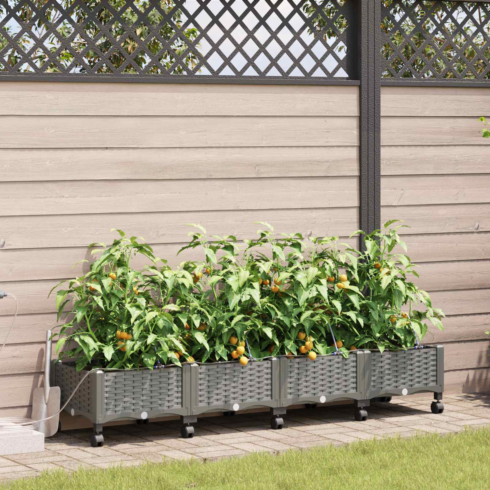 Garten Blumenkübel mit Bewässerung und Rädern 4 Stk. Hellgrau