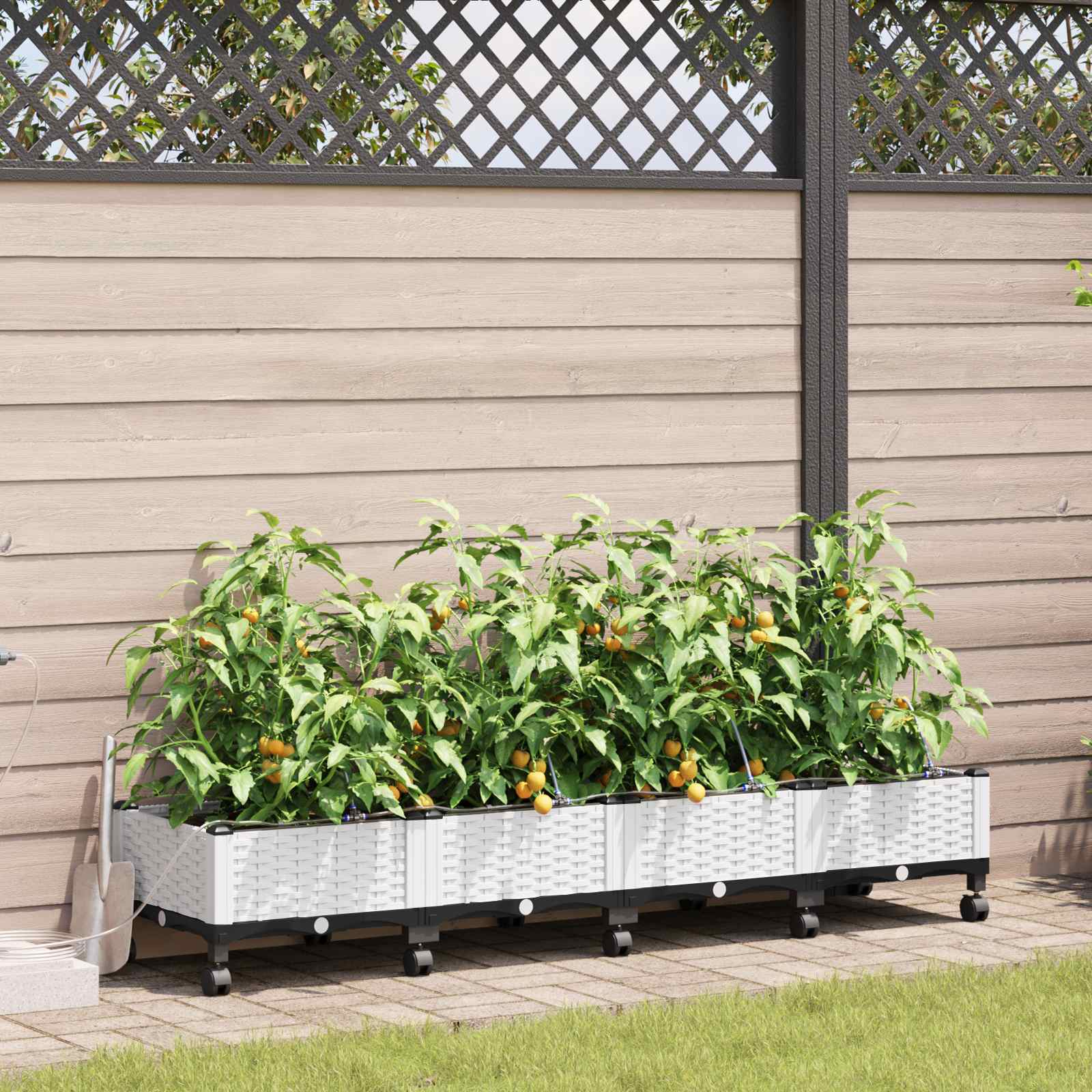 Garten Blumenkübel mit Bewässerung und Rädern 4 Stk. Weiß PP