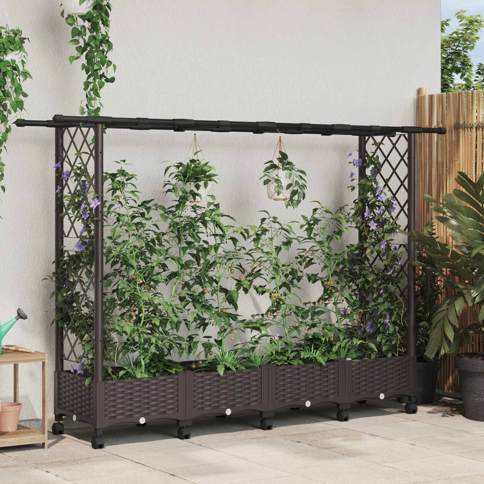 Hochbeet mit Rankgitter und Dach Braun 203 x 40 x 127 cm PP
