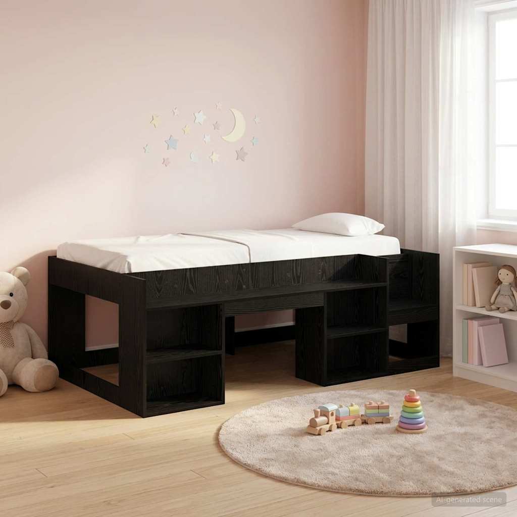 Kinderbettgestell mit Stauraum Schwarz Eichen-Optik 80 x 200 cm