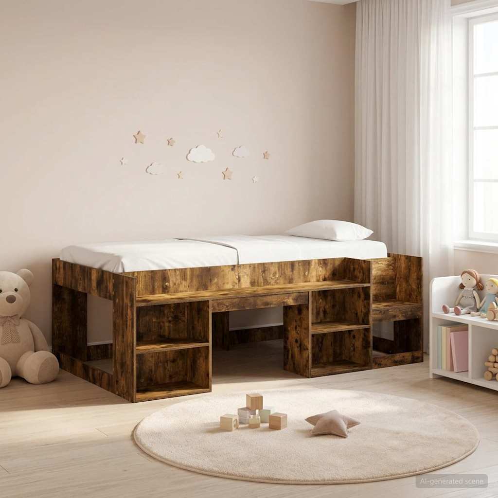 Kinderbettgestell mit Stauraum Räuchereiche 80 x 200 cm