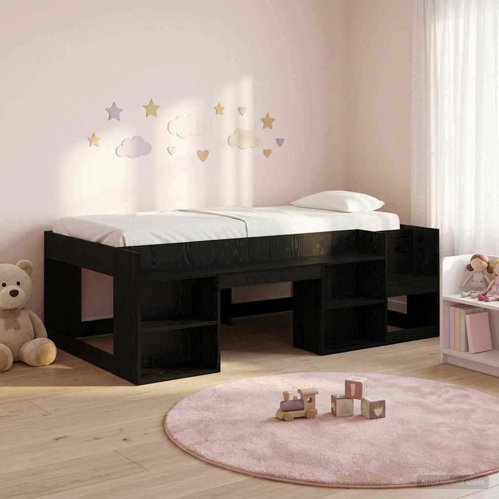 Kinderbettgestell mit Stauraum Schwarz Eichen-Optik 90 x 200 cm