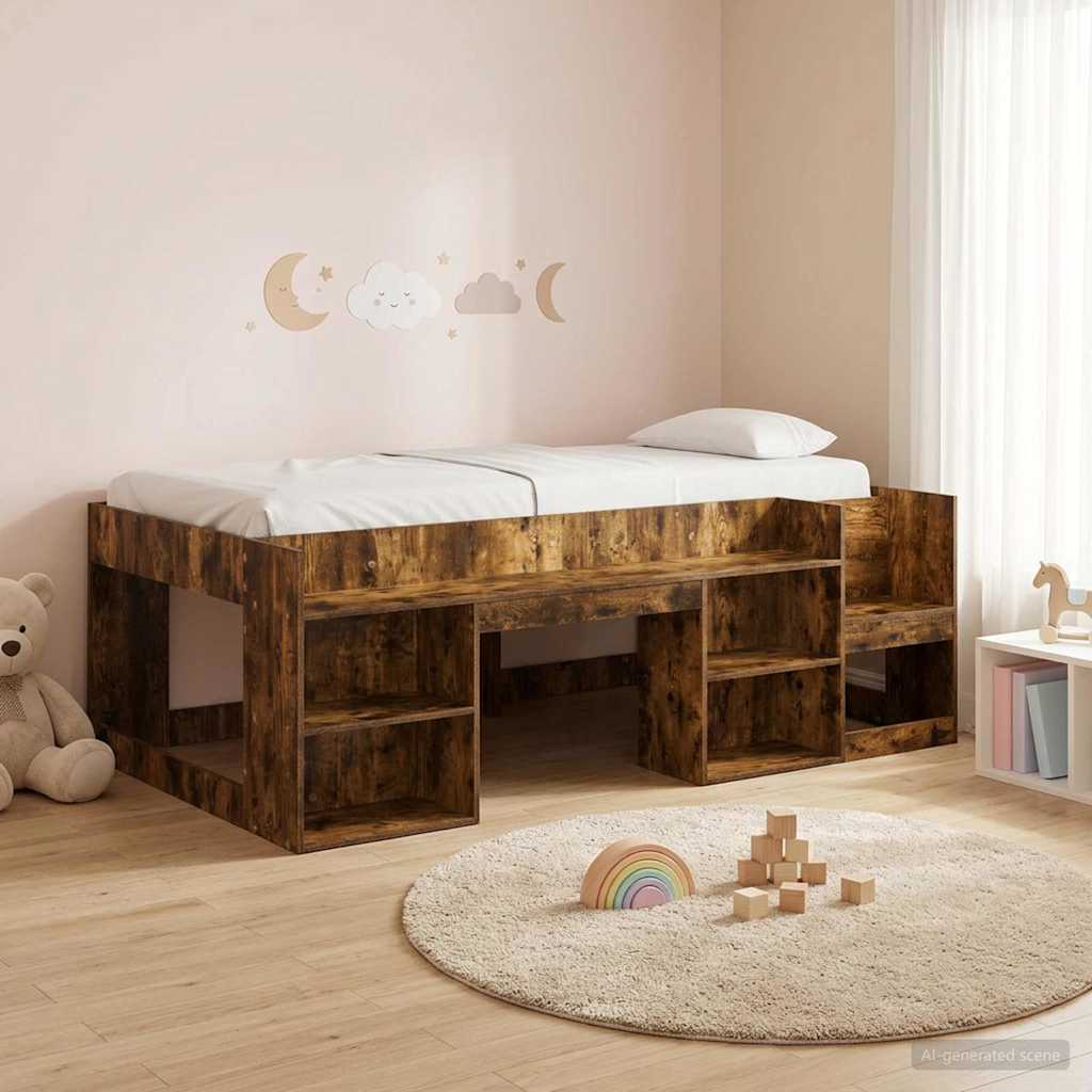 Kinderbettgestell mit Stauraum Räuchereiche 90 x 200 cm