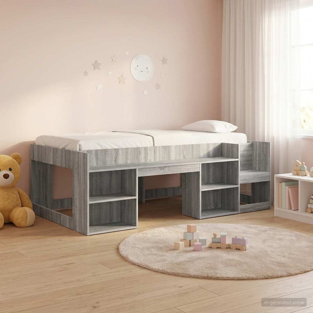 Kinderbettgestell mit Stauraum Sonoma-Grau 90 x 200 cm