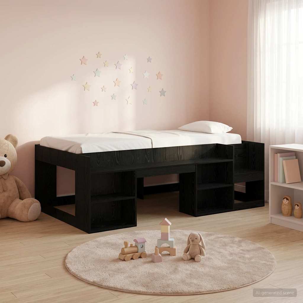 Kinderbettgestell mit Stauraum Schwarz Eichen-Optik