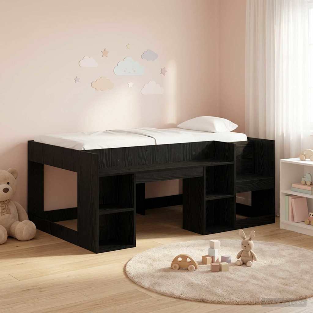 Kinderbettgestell mit Stauraum Schwarz Eichen-Optik 80 x 160 cm