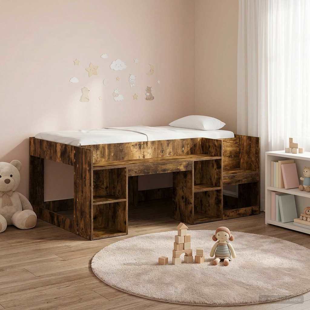 Kinderbettgestell mit Stauraum Räuchereiche 80 x 160 cm