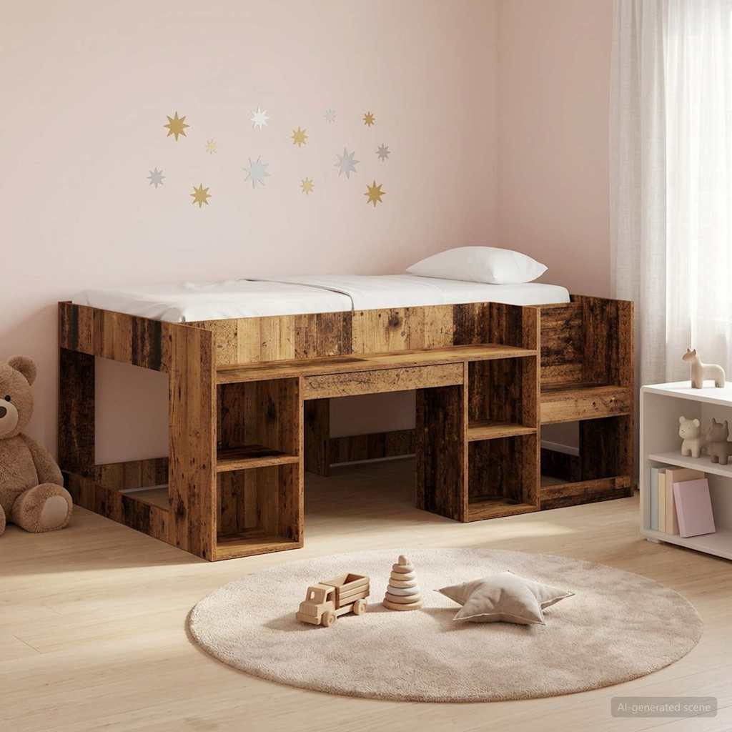 Kinderbettgestell mit Stauraum Altholz 80 x 160 cm