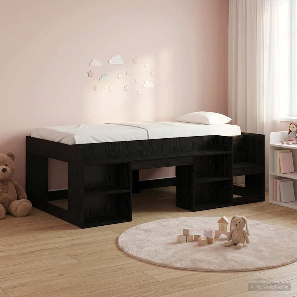 Kinderbettgestell mit Stauraum Schwarz Eichen-Optik 90 x 190 cm
