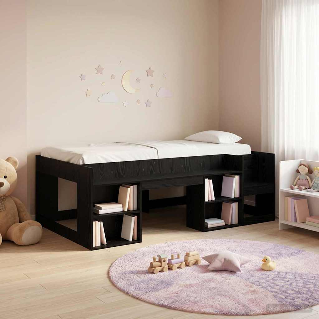 Kinderbettgestell mit Stauraum Schwarz Eichen-Optik 75 x 190 cm