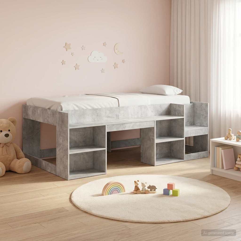 Kinderbettgestell mit Stauraum Betongrau 75 x 190 cm