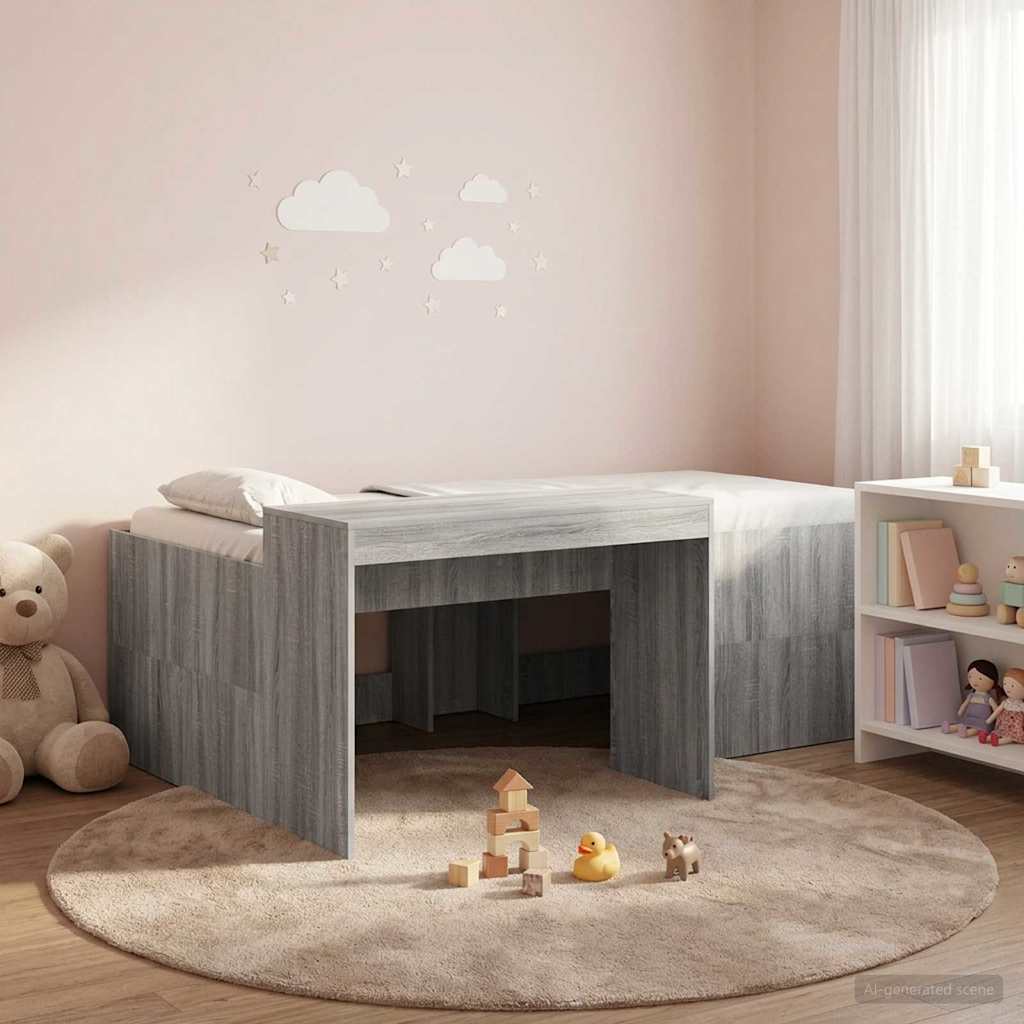 Hochbett mit Schreibtisch für Kinder Grau Sonoma 80 x 200 cm