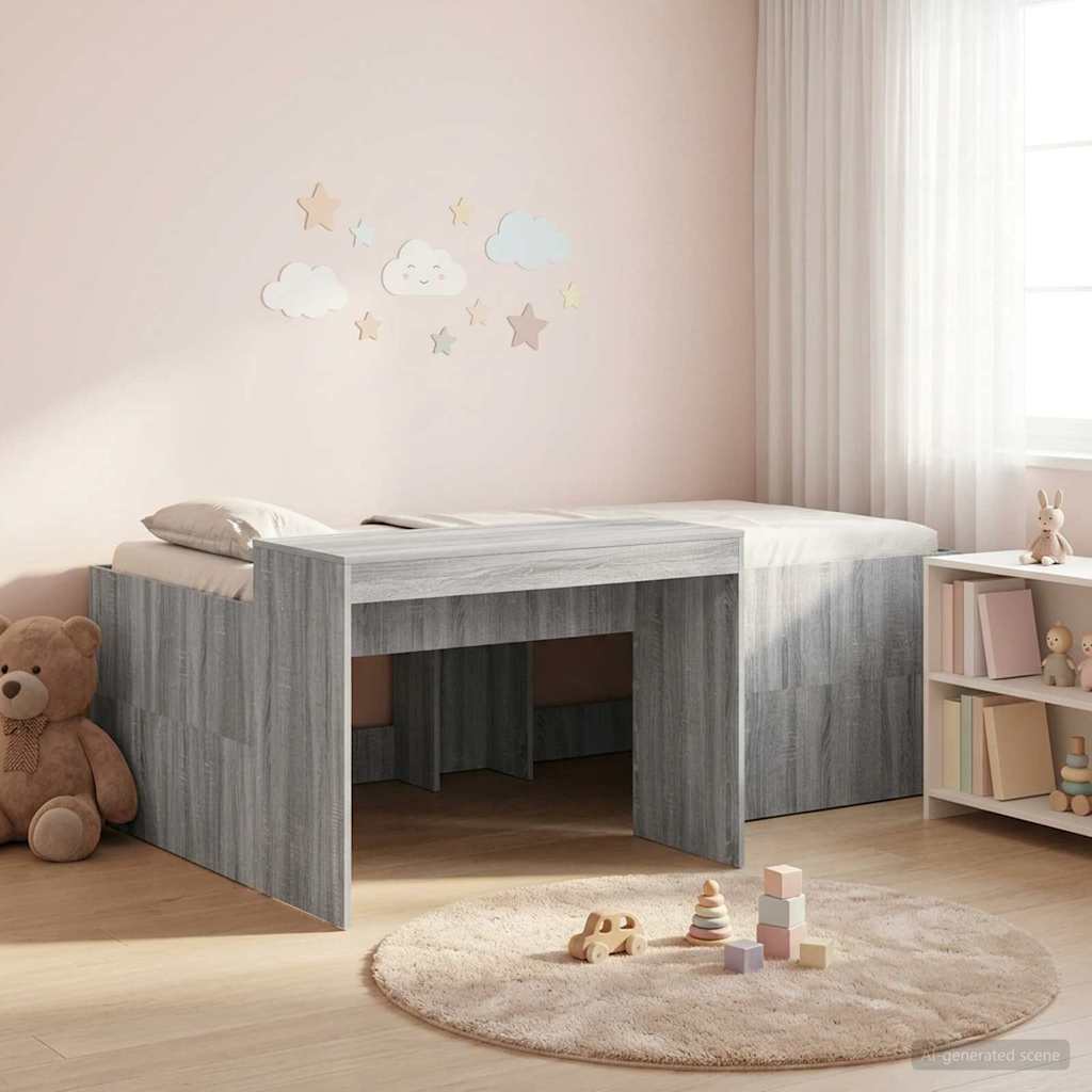 Hochbett mit Schreibtisch für Kinder Grau Sonoma 90 x 200 cm