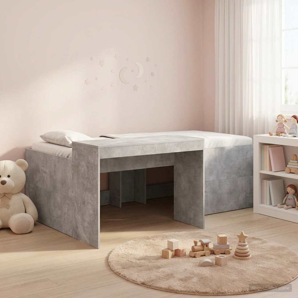 Hochbett mit Schreibtisch für Kinder Betongrau 98,5 x 200 cm