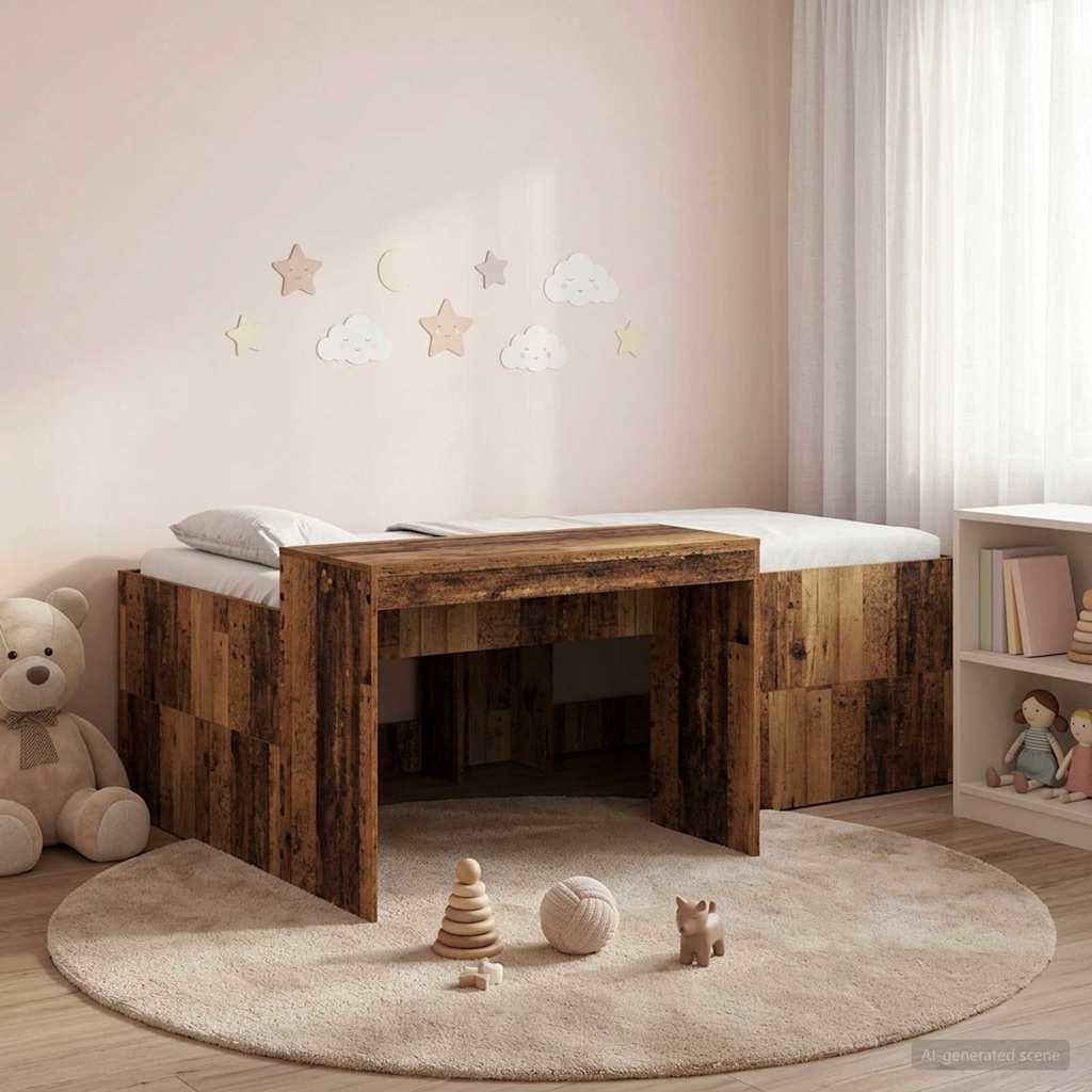 Hochbett mit Schreibtisch für Kinder Altholz 98,5 x 200 cm