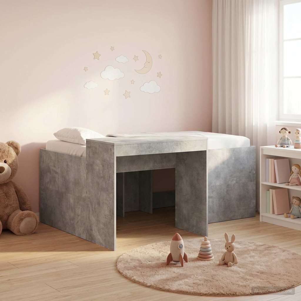 Hochbett mit Schreibtisch für Kinder Betongrau 80 x 160 cm