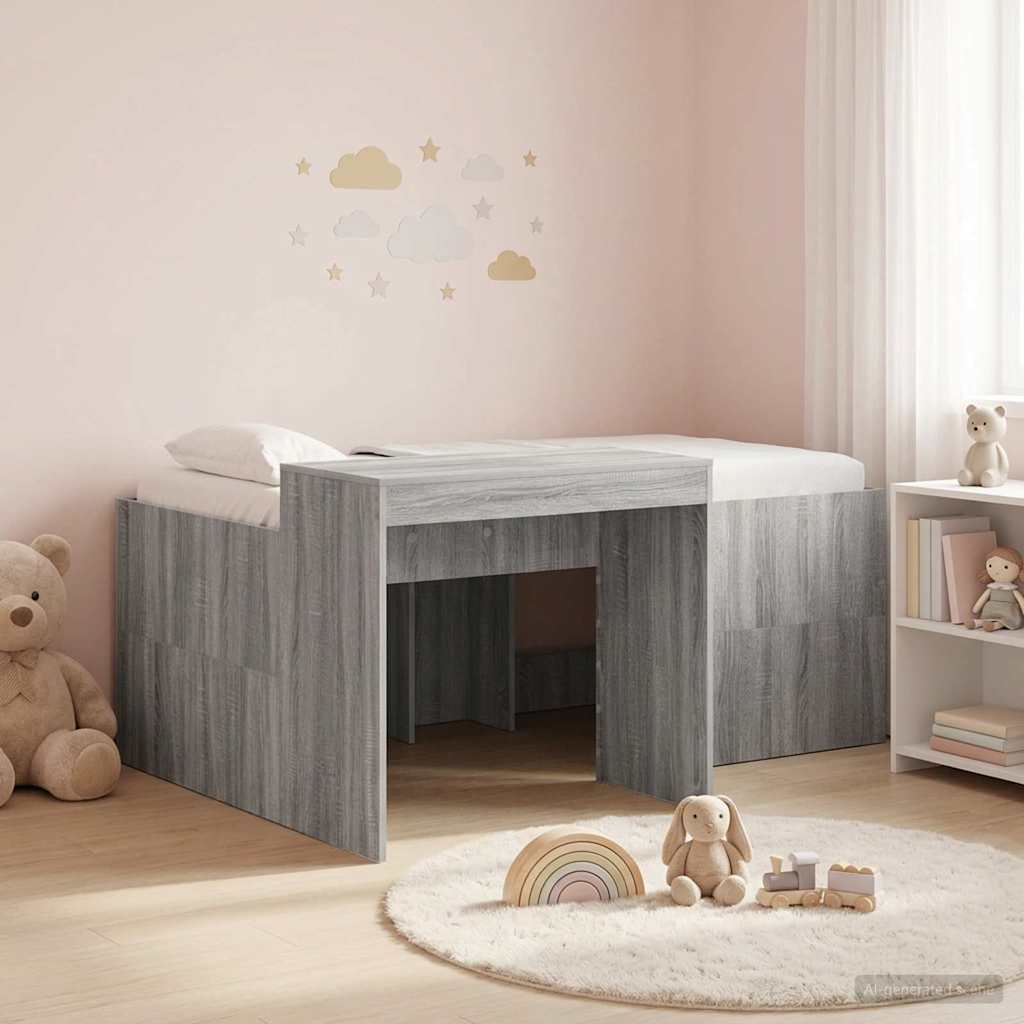 Hochbett mit Schreibtisch für Kinder Grau Sonoma Holzwerkstoff