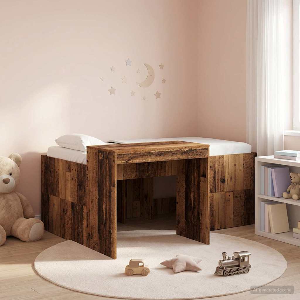 Hochbett mit Schreibtisch für Kinder Altholz Holzwerkstoff