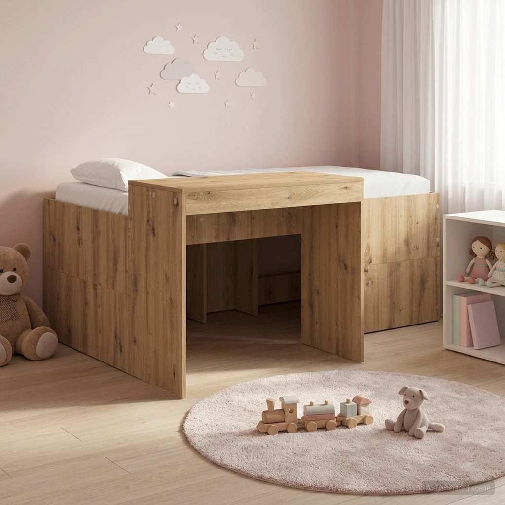 Hochbett mit Schreibtisch für Kinder Artisan-Eiche