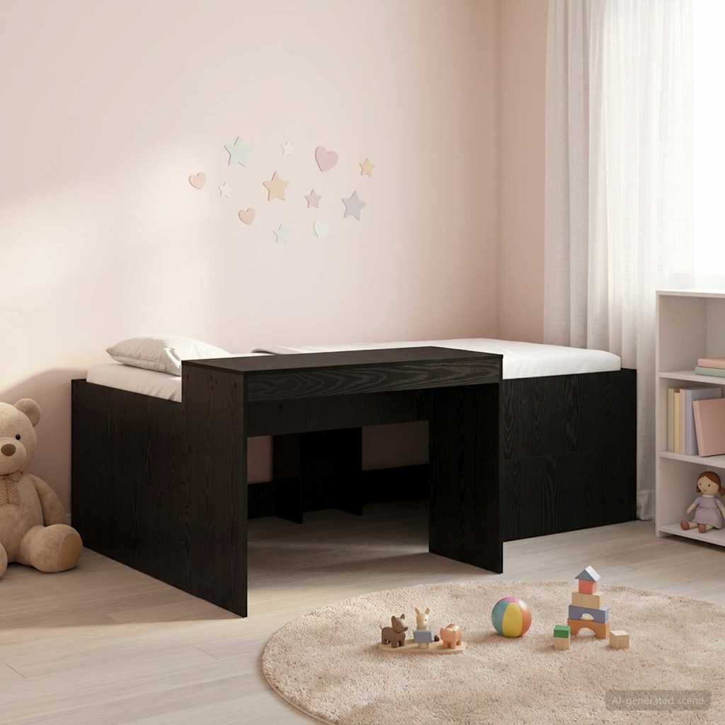 Hochbett mit Schreibtisch für Kinder Schwarz 75 x 190 cm