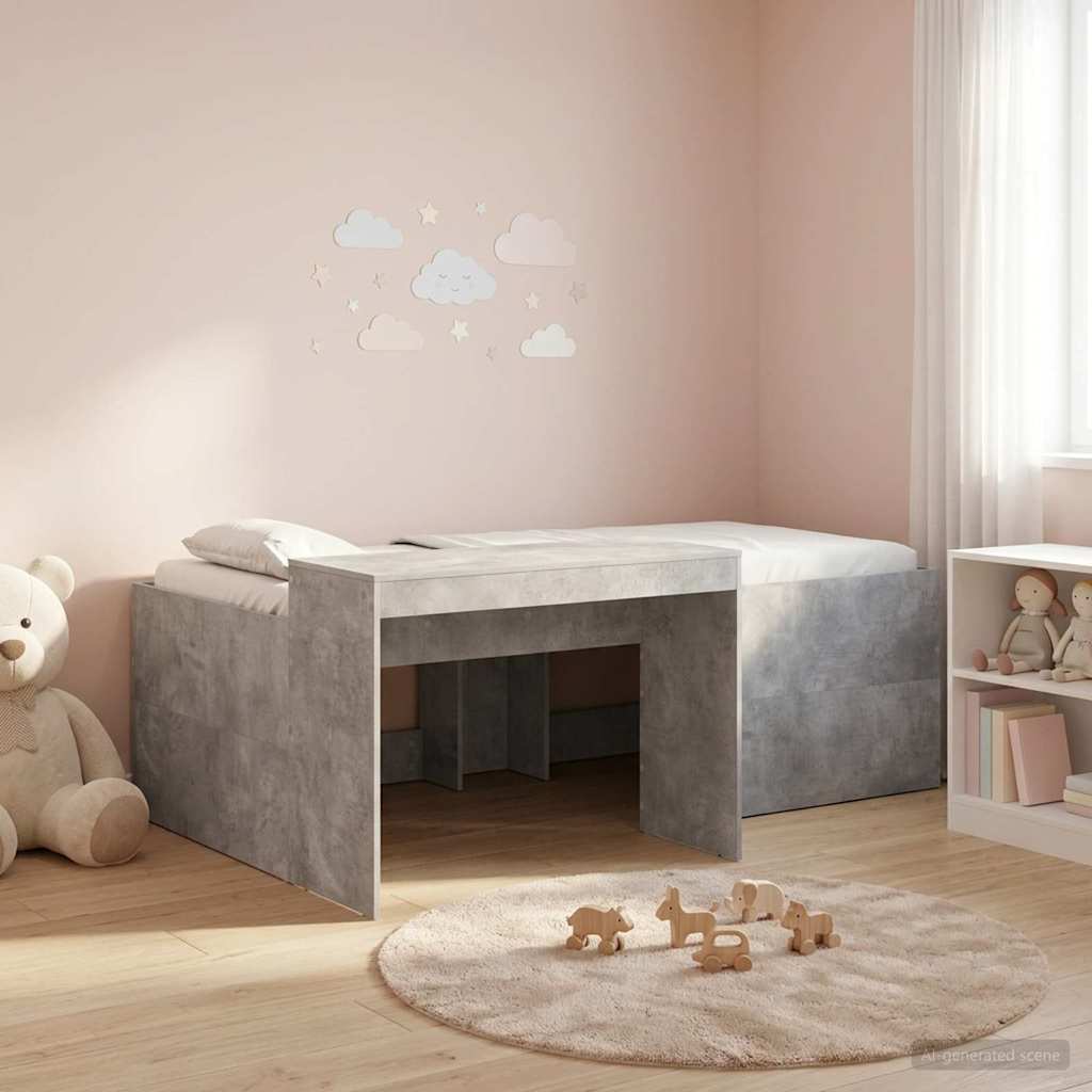 Hochbett mit Schreibtisch für Kinder Betongrau 75 x 190 cm