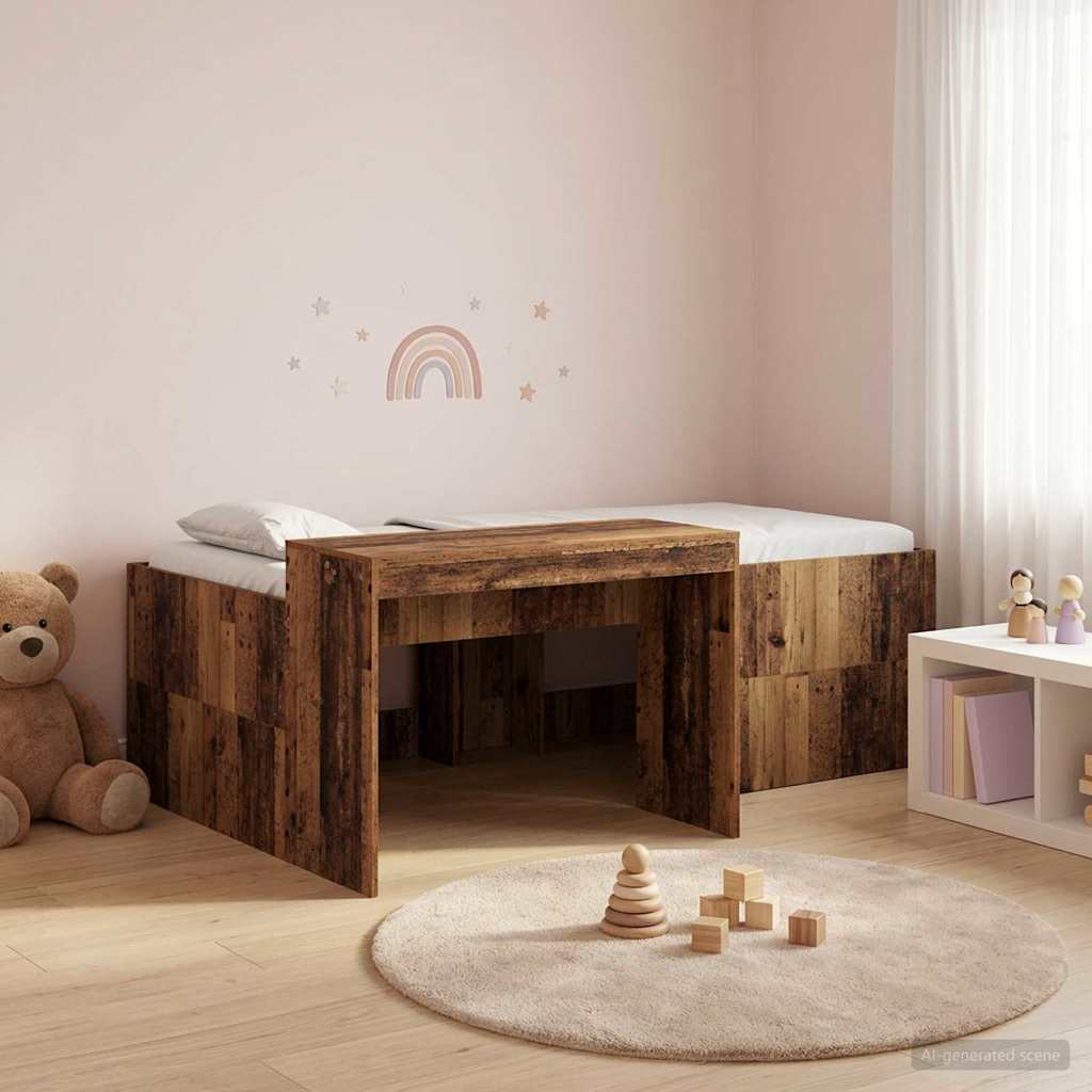 Hochbett mit Schreibtisch für Kinder Altholz 75 x 190 cm