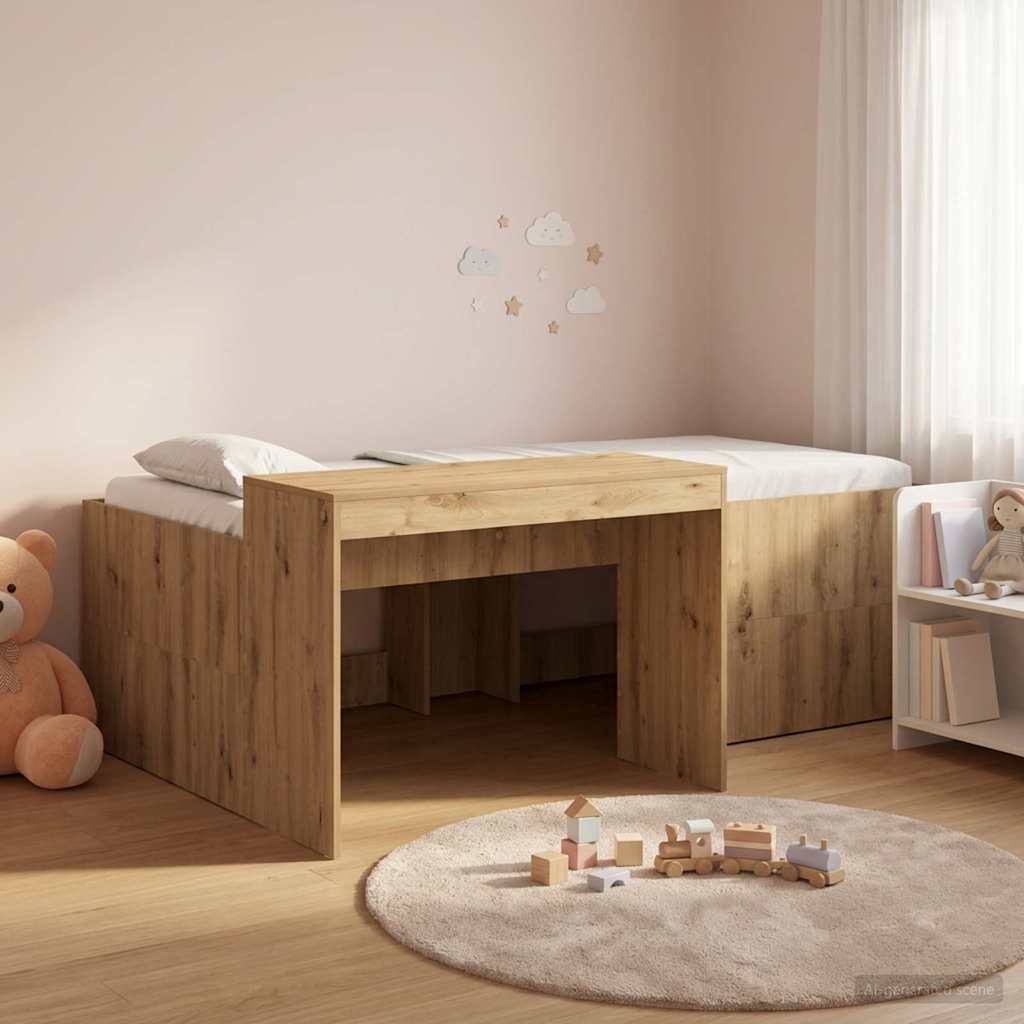 Hochbett mit Schreibtisch für Kinder Artisan-Eiche 75 x 190 cm