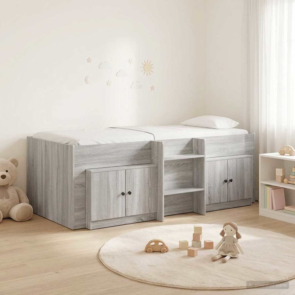 Loft Bettgestell mit Schrank 3 stk. Sonoma-Grau Holzwerkstoff