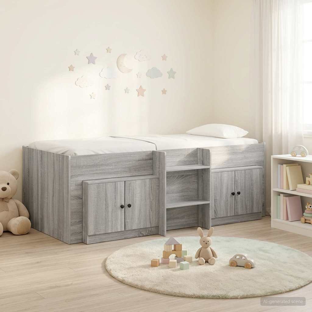 Loft Bettgestell mit Schrank 3 stk. Sonoma-Grau Holzwerkstoff