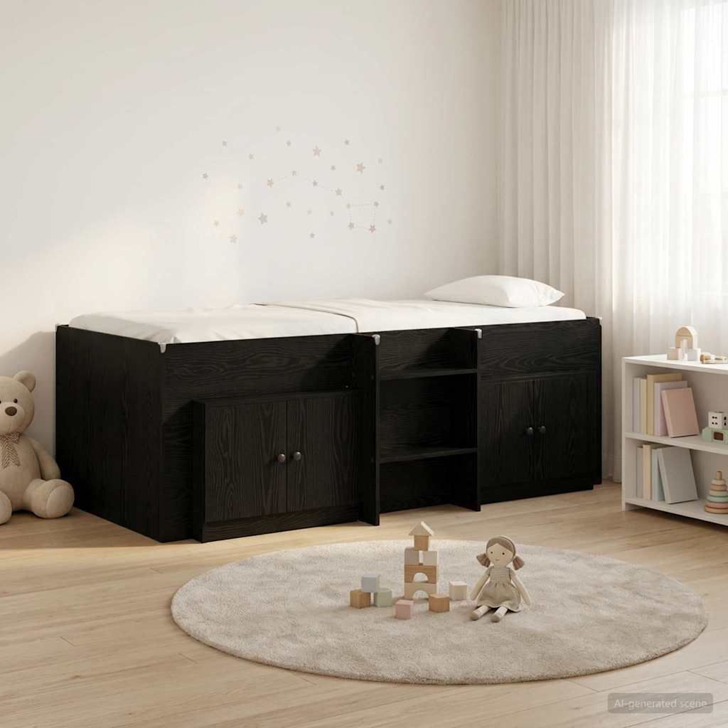 Loft Bettgestell mit Schrank 3 stk. Schwarz Holzwerkstoff