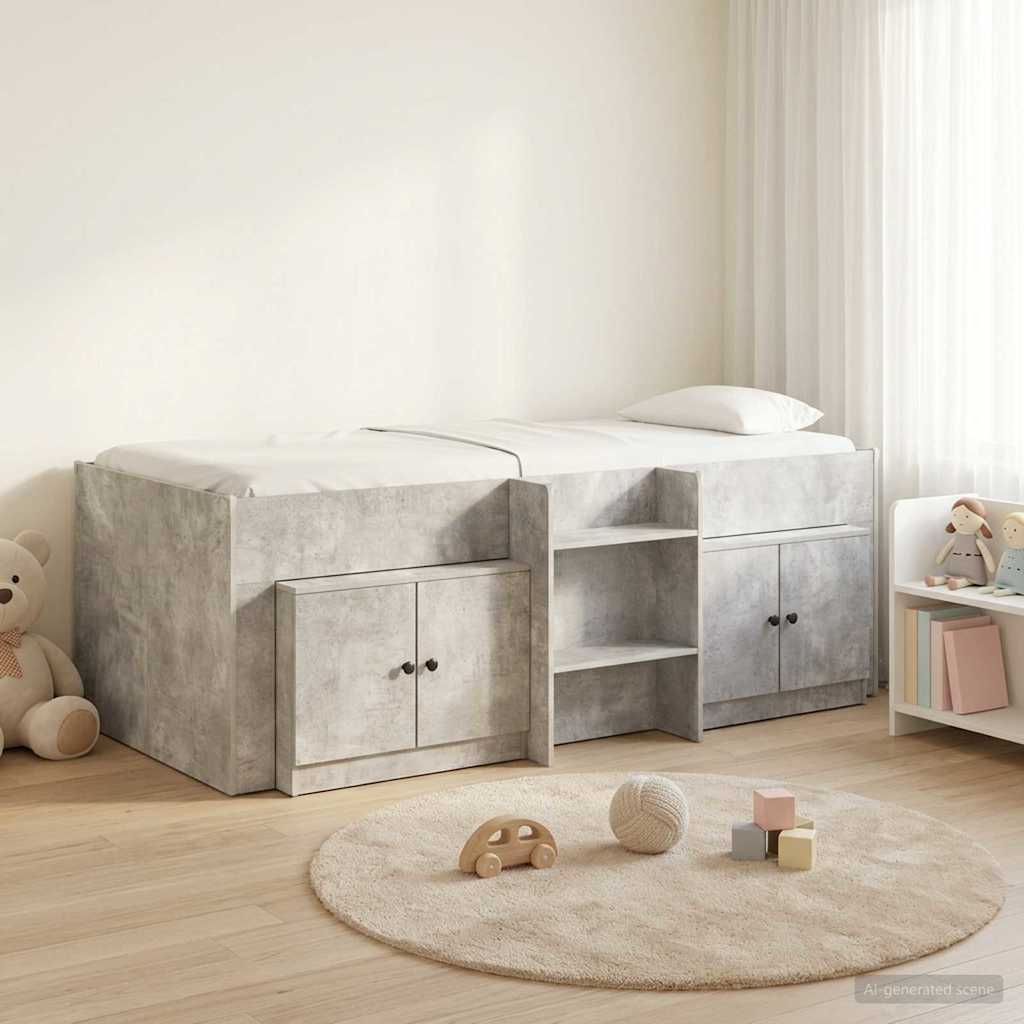 Loft Bettgestell mit Schrank 3 stk. Betongrau Holzwerkstoff