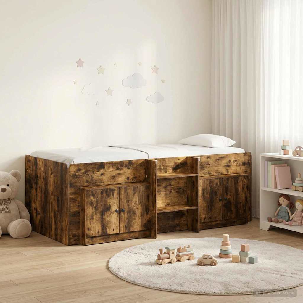 Loft Bettgestell mit Schrank 3 stk. Räuchereiche Holzwerkstoff