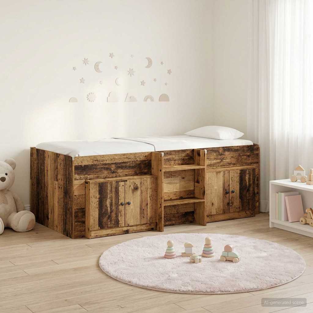 Loft Bettgestell mit Schrank 3 stk. Altholz Holzwerkstoff
