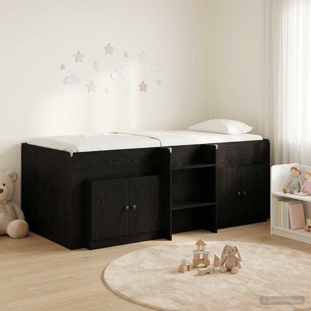 Loft Bettgestell mit Schrank 3 stk. Schwarz Holzwerkstoff