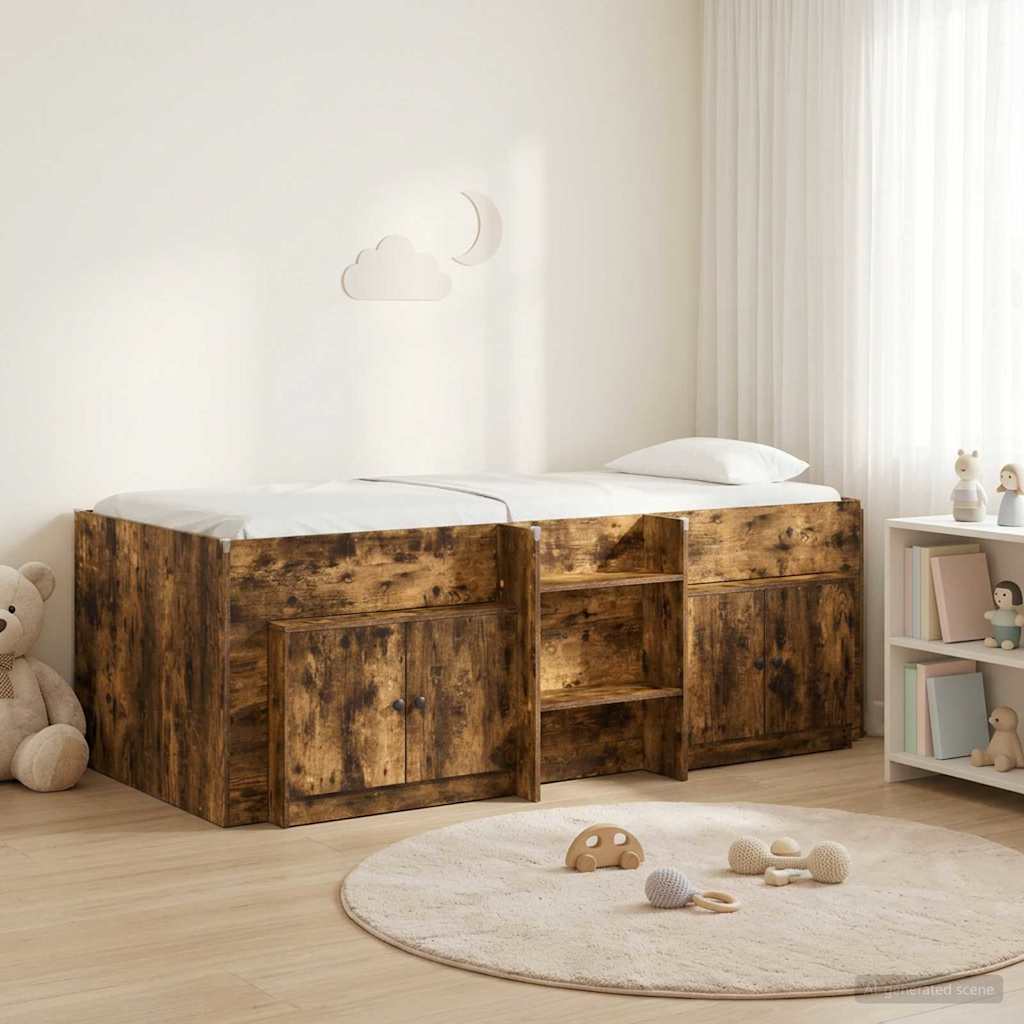 Loft Bettgestell mit Schrank mit Tür 3 stk. Geräucherte Eiche
