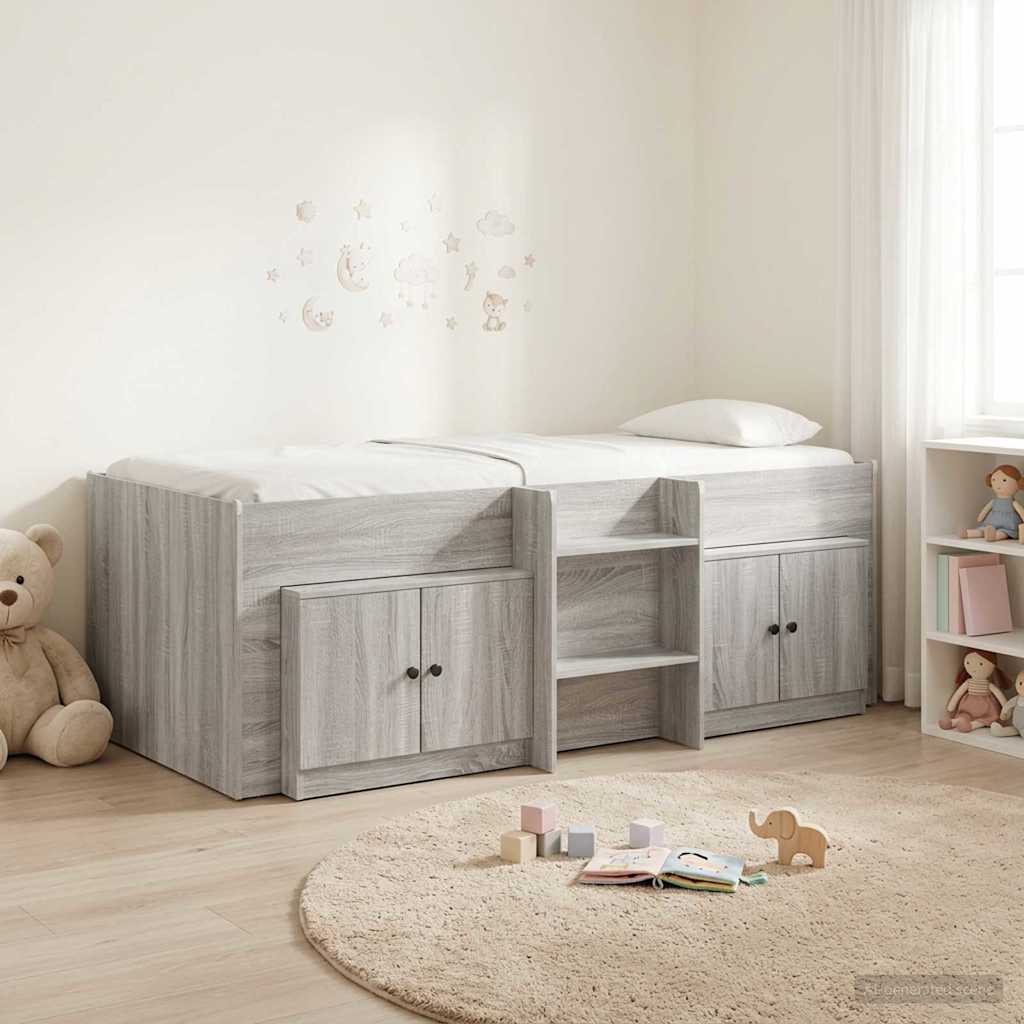 Loft Bettgestell mit Schrank 3 stk. Grau Sonoma Holzwerkstoff